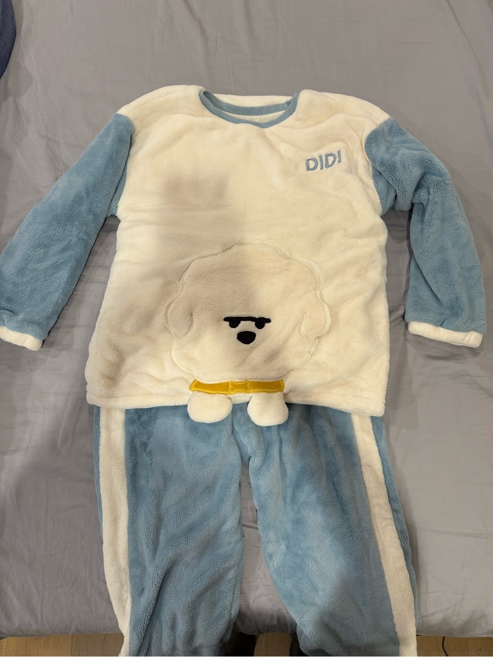 Blue & Cream Plush Pajama Set